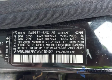 1998 Mercedes-Benz E 320 Awd из США, поврежденный, VIN WDBJH82F0WX010457